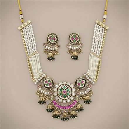 Antique Moti Necklace Set With Gold Plating