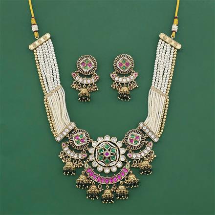Antique Moti Necklace Set With Gold Plating