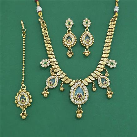 Antique Moti Necklace With Matte Gold Plating