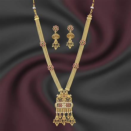 Antique Long Necklace Set With Matte Gold Plating