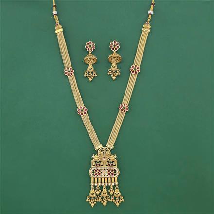 Antique Long Necklace Set With Matte Gold Plating