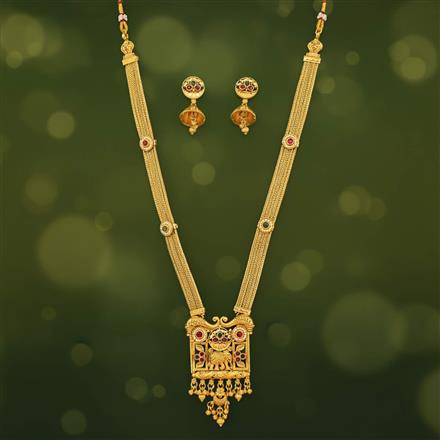 Antique Long Necklace Set With Matte Gold Plating