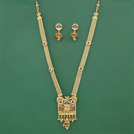 Antique Long Necklace Set With Matte Gold Plating