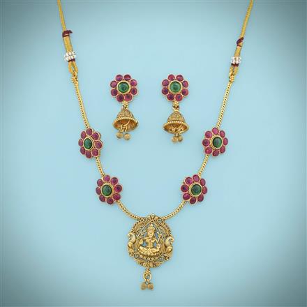 Antique Temple Necklace Set With Matte Gold Plating