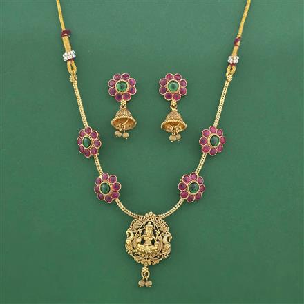 Antique Temple Necklace Set With Matte Gold Plating