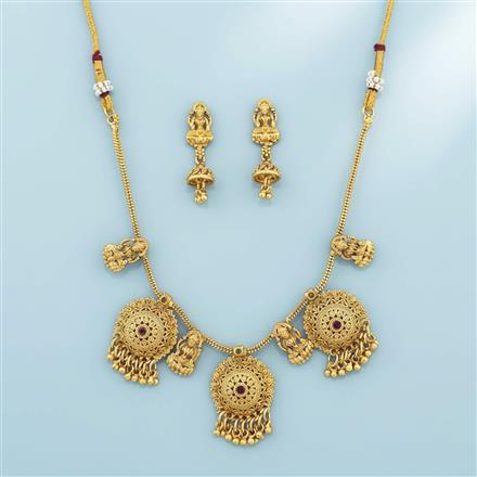 Antique Temple Necklace Set With Matte Gold Plating