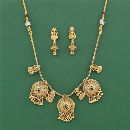 Antique Temple Necklace Set With Matte Gold Plating