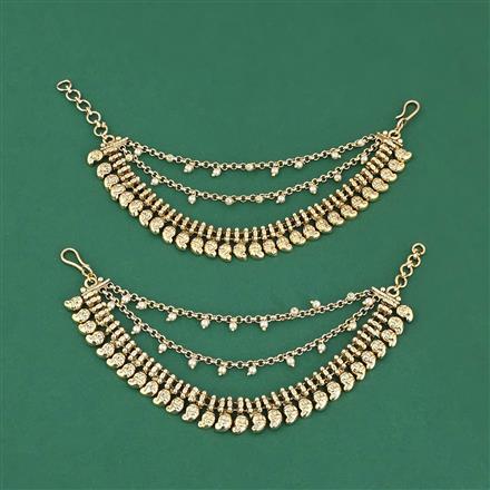 Antique Moti Ear Chain With Matte Gold Plating