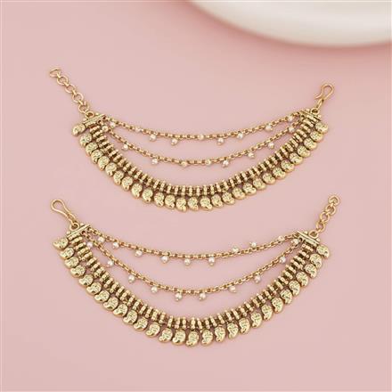 Antique Moti Ear Chain With Matte Gold Plating