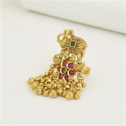 Antique Adjustable Ring With Matte Gold Plating