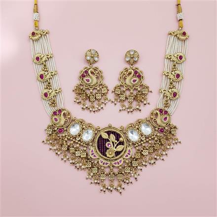 Antique Moti Necklace Set With Gold Plating