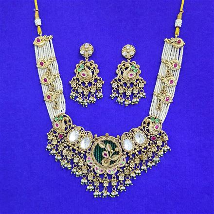 Antique Moti Necklace Set With Gold Plating