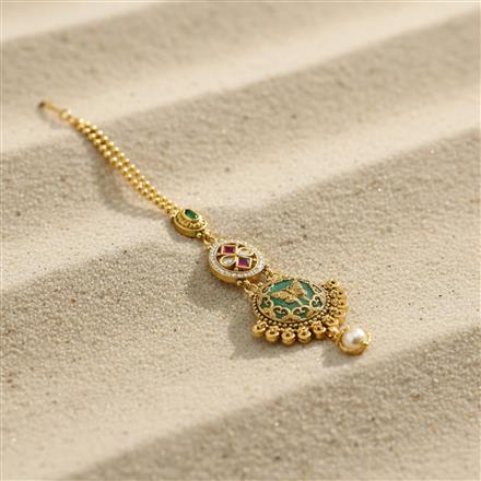 Antique Moti Tikka With Matte Gold Plating