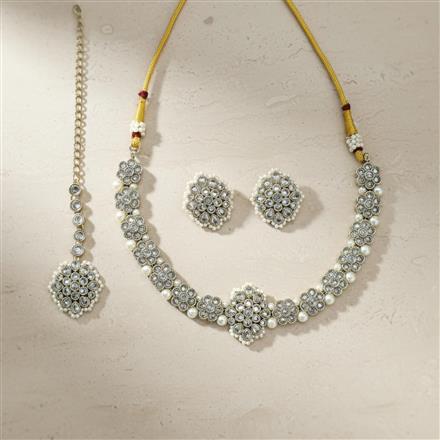 Antique Moti Necklace Set With Mehndi Plating