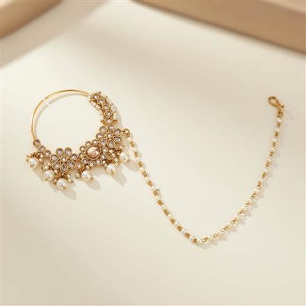 Antique Moti Nose Ring With Mehndi Plating