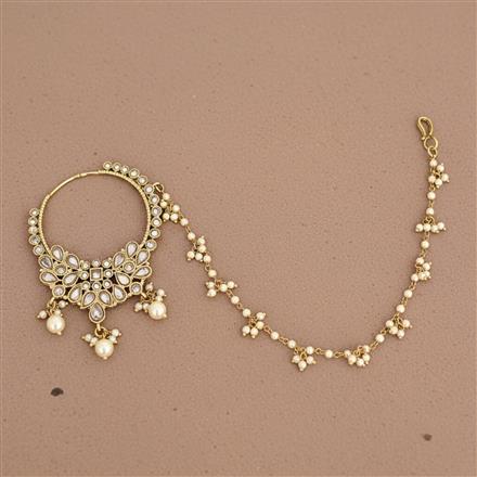 Antique Moti Nose Ring With Mehndi Plating