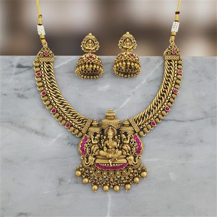 Antique South Indian Necklace Set With Matte Gold Plating