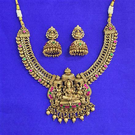Antique South Indian Necklace Set With Matte Gold Plating