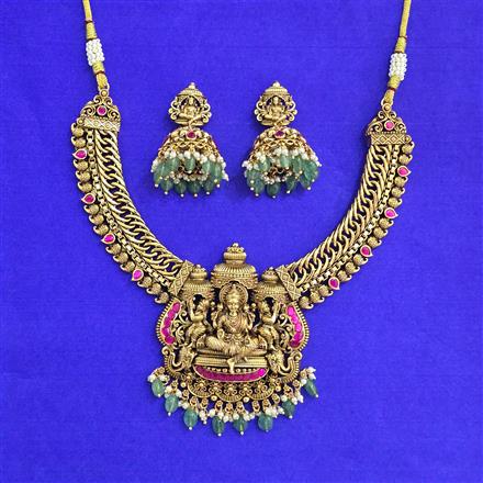 Antique South Indian Necklace Set With Matte Gold Plating