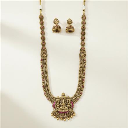 Antique Long Necklace Set With Matte Gold Plating