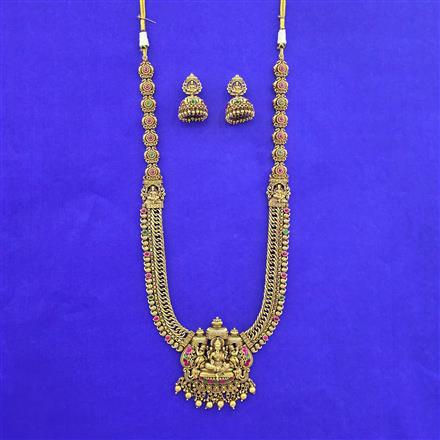 Antique Long Necklace Set With Matte Gold Plating