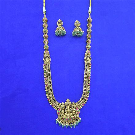 Antique Long Necklace Set With Matte Gold Plating