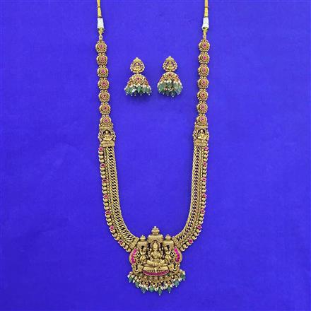 Antique Long Necklace Set With Matte Gold Plating