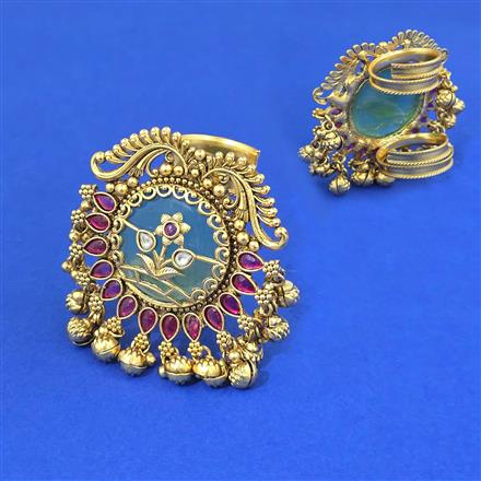 Antique Adjustable Ring With Matte Gold Plating