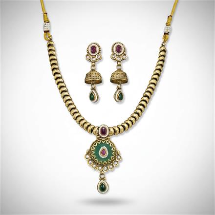 Antique Moti Necklace Set With Matte Gold Plating