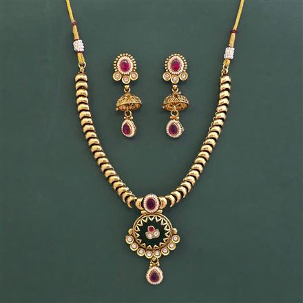 Antique Moti Necklace Set With Matte Gold Plating