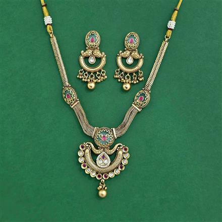 Antique Moti Necklace Set With Matte Gold Plating