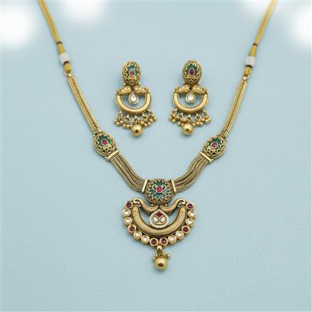 Antique Moti Necklace Set With Matte Gold Plating