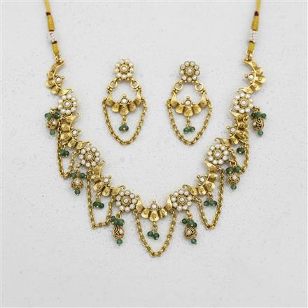 Antique Moti Necklace Set With Matte Gold Plating