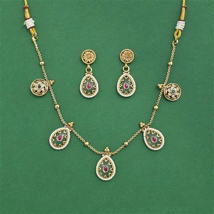 Antique Moti Necklace Set With Matte Gold Plating