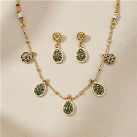 Antique Moti Necklace Set With Matte Gold Plating