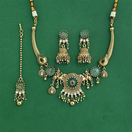 Antique Classic Necklace Set With Matte Gold Plating