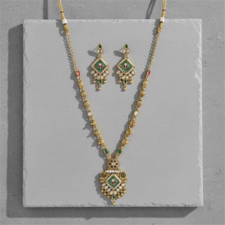 Antique Long Necklace Set With Matte Gold Plating