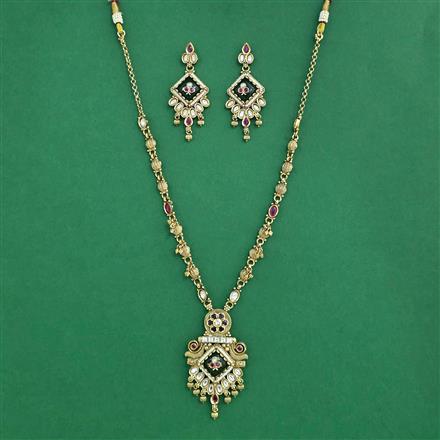 Antique Long Necklace Set With Matte Gold Plating