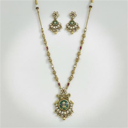 Antique Peacock Necklace Set With Matte Gold Plating