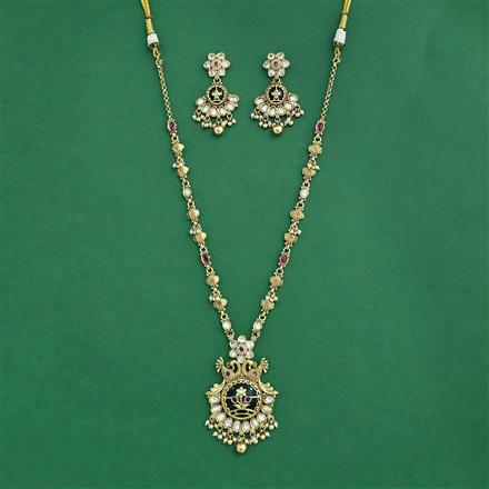 Antique Peacock Necklace Set With Matte Gold Plating