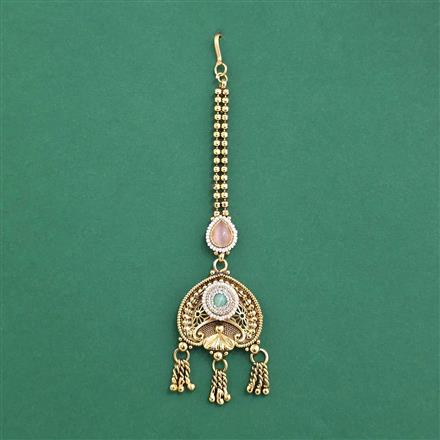 Antique Moti Tikka With Matte Gold Plating