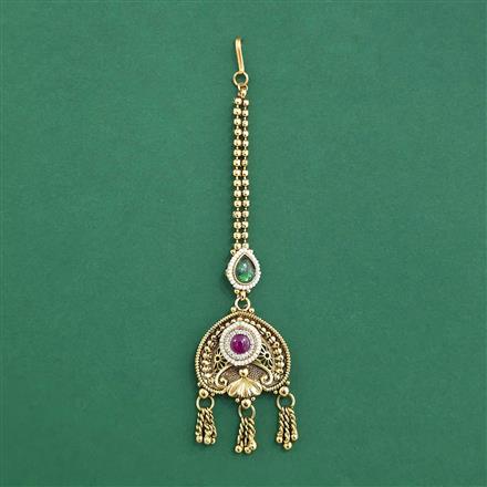 Antique Moti Tikka With Matte Gold Plating