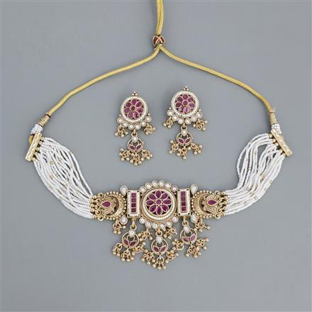 Antique Choker Necklace Set With Matte Gold Plating