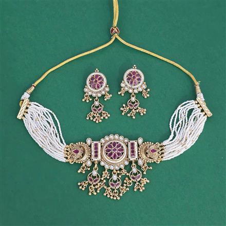 Antique Choker Necklace Set With Matte Gold Plating