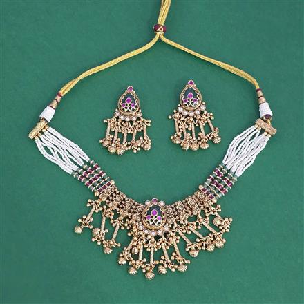 Antique Choker Necklace Set With Matte Gold Plating