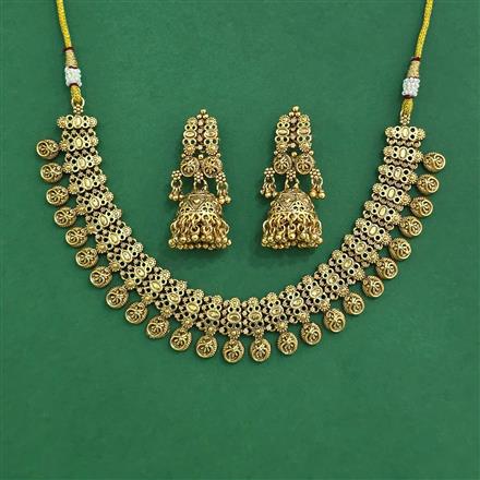 Antique Plain Matte Gold Necklace Set With Matte Gold Plating