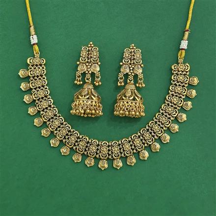 Antique Plain Matte Gold Necklace Set With Matte Gold Plating