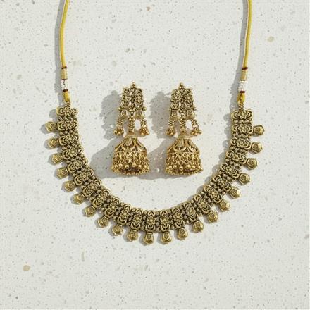 Antique Plain Matte Gold Necklace Set With Matte Gold Plating