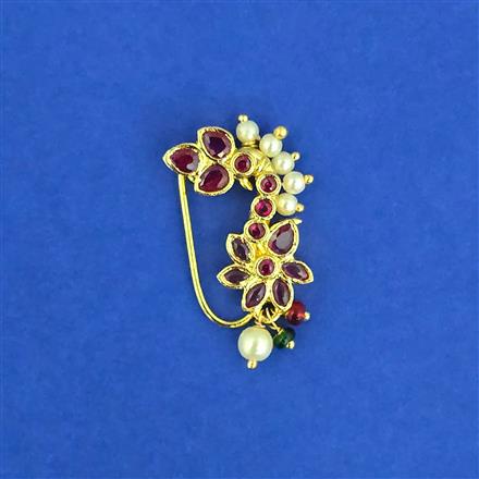 Antique Moti Nose Ring With Gold Plating