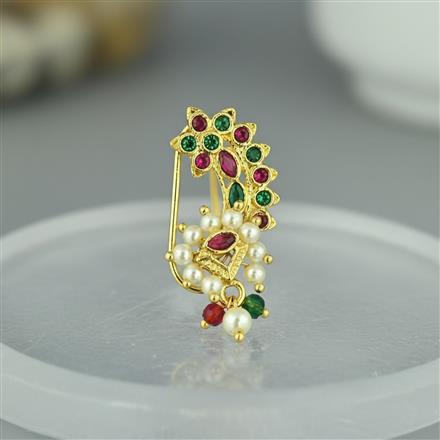 Antique Moti Nose Ring With Gold Plating